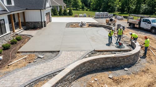 Concrete paving work on a job site