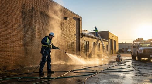 Pressure washing a driveway