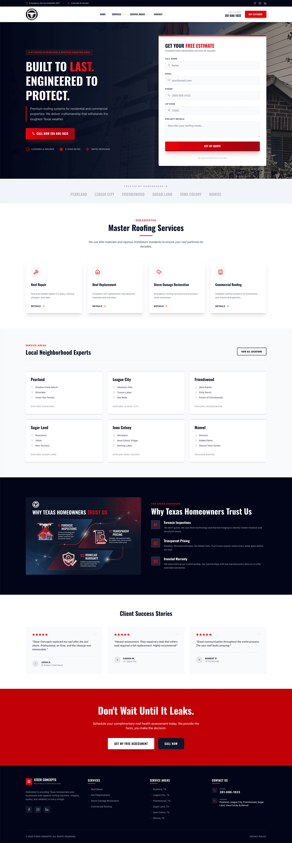 Steer Concepts Roofing website screenshot