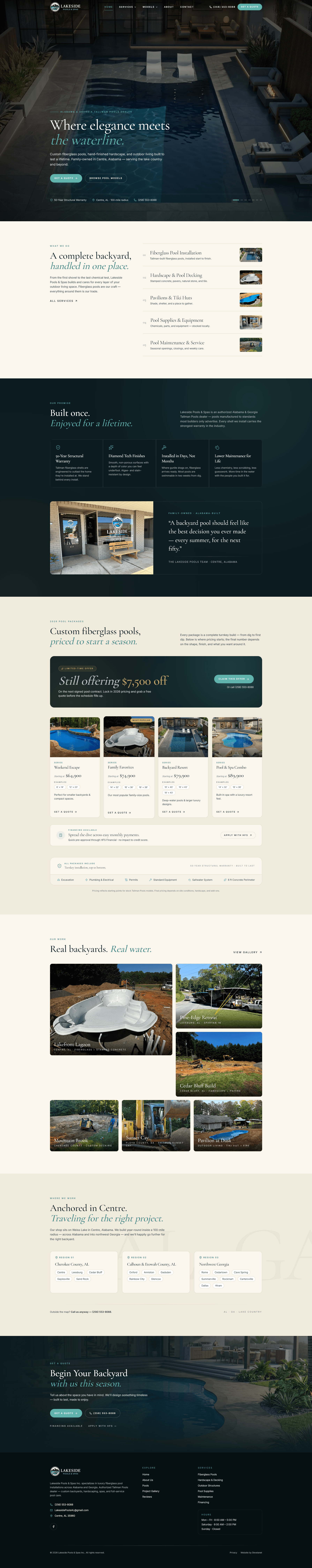 Lakeside Pool Builders website screenshot