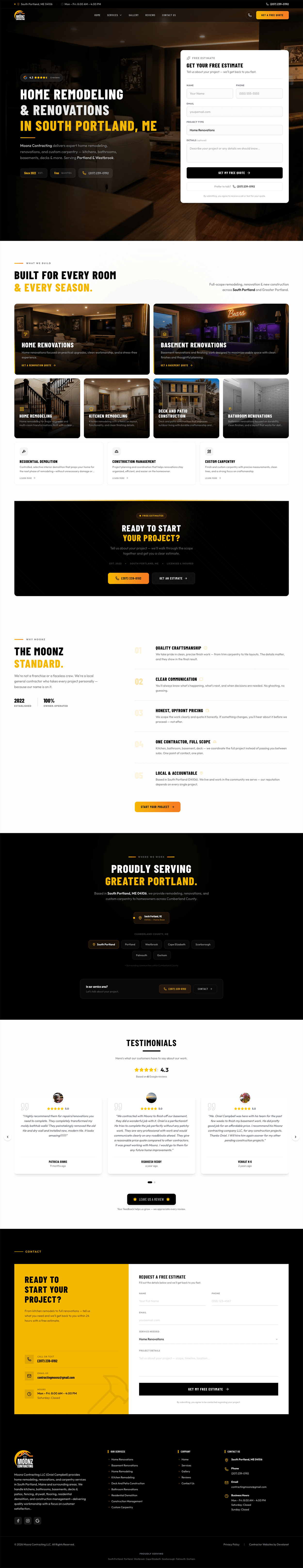 Moonz Contracting website screenshot