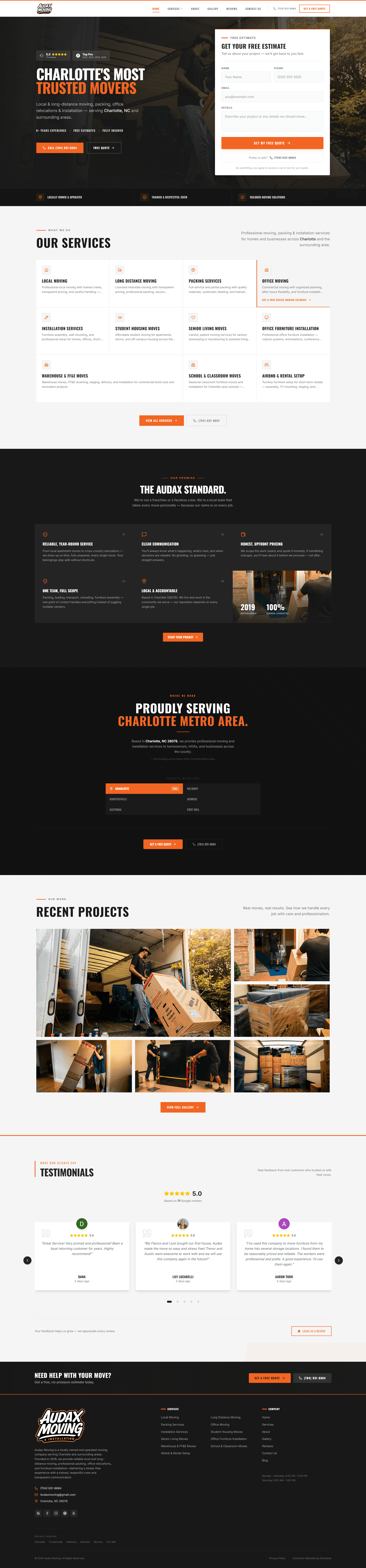 Audax Moving website screenshot