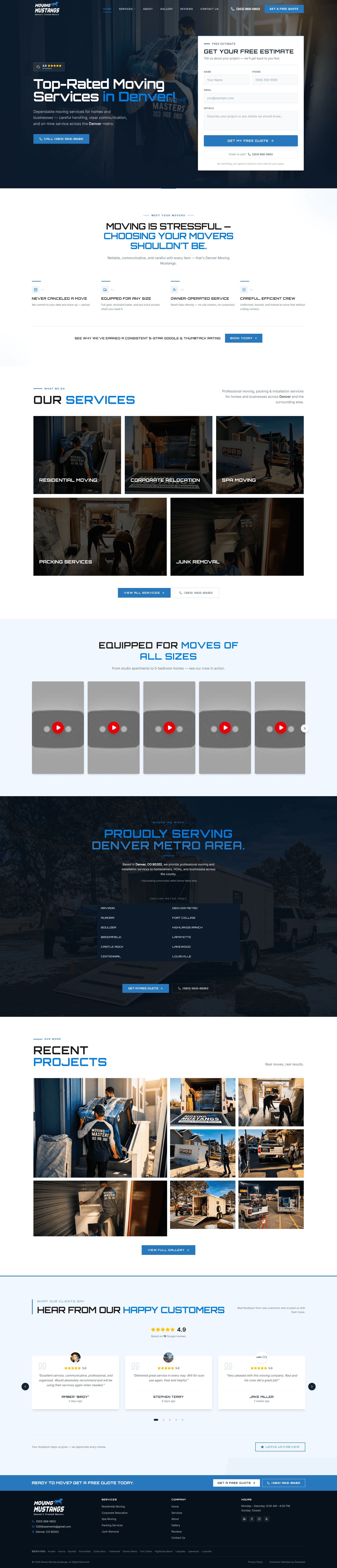 Denver Moving Mustangs website screenshot