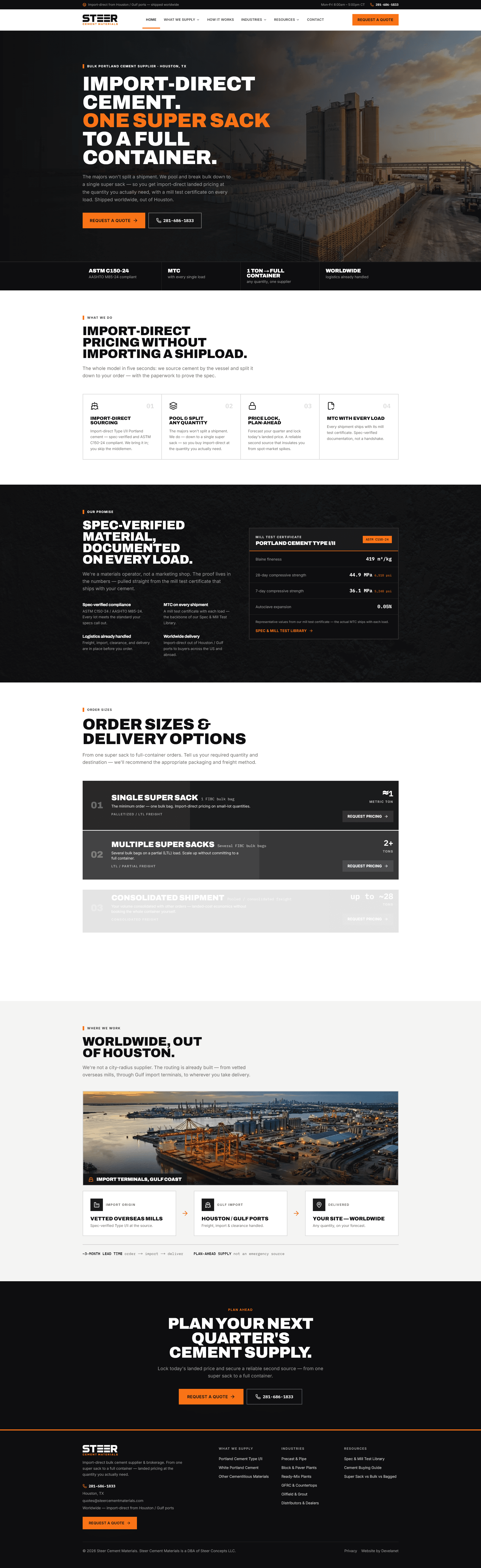Steer Cement Materials website screenshot